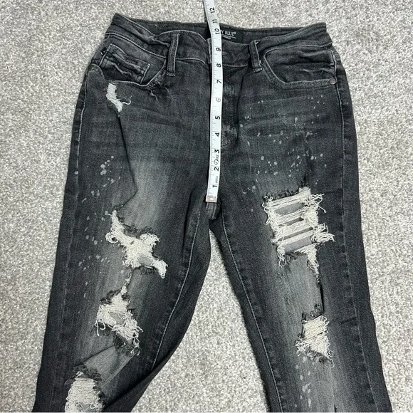 Judy Blue Jeans 5 27 Black Wash Boyfriend Fit Destroyed Bleach Splattered - Picture 4 of 9